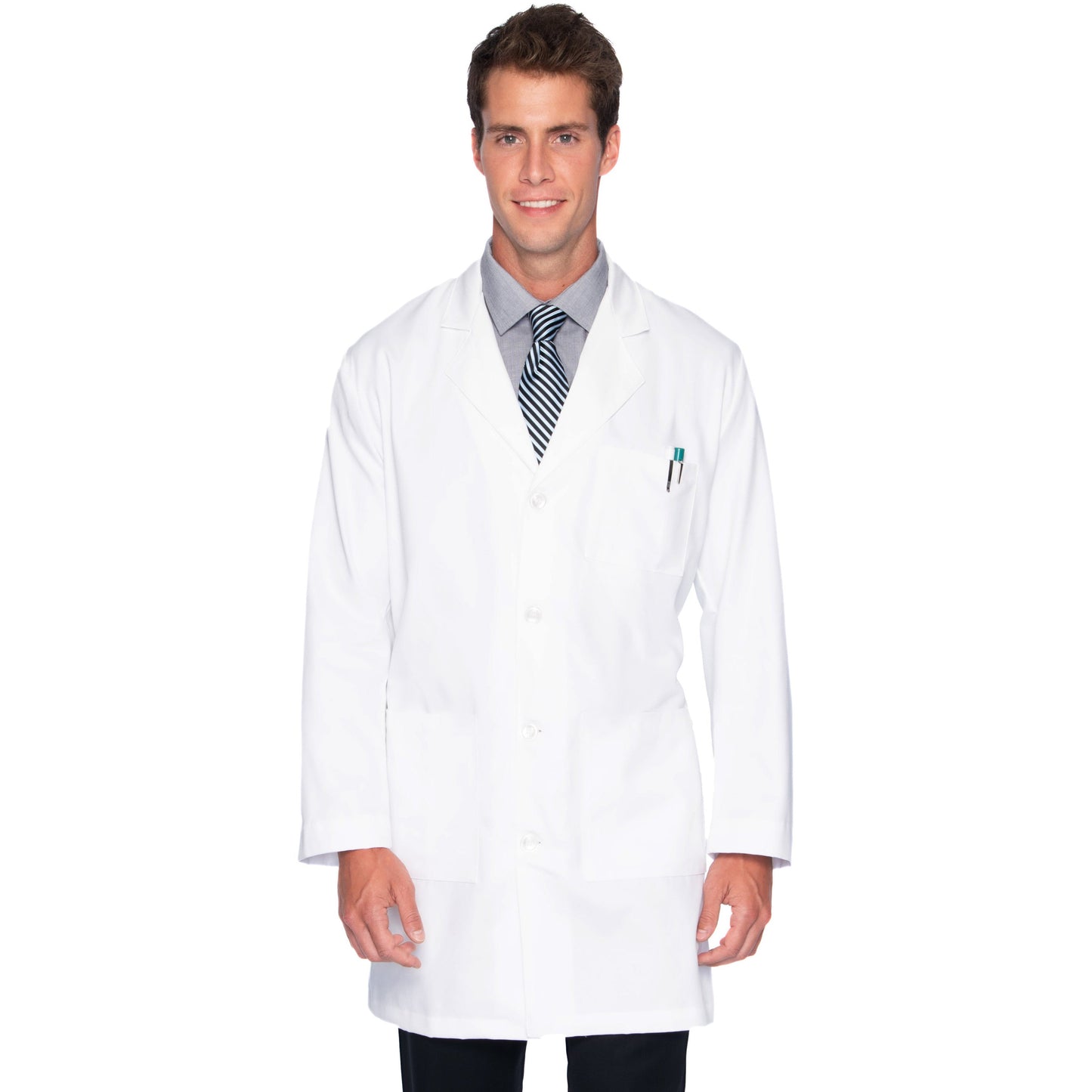 Landau Essential Lab Coats Men's Five-Pocket Poly/Cotton 37" Full-Length Lab Coat
